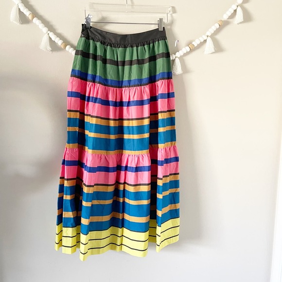 NEW STAUD High Waisted Sea Striped Tiered A-Line Poplin Midi Skirt Women… - Picture 10 of 10